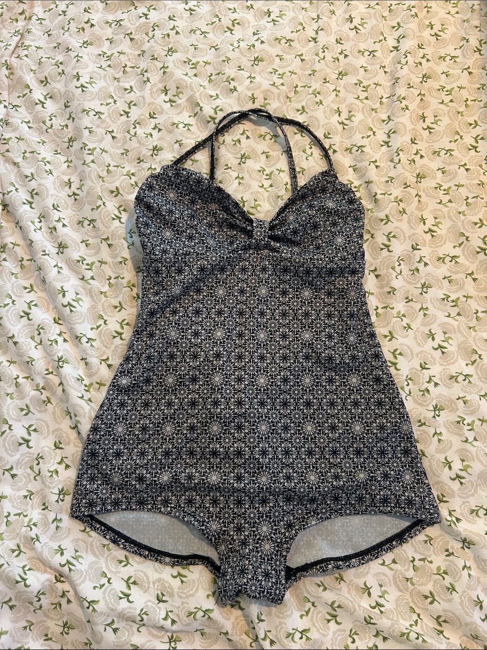 Free People Black & White Floral Romper Bodysuit